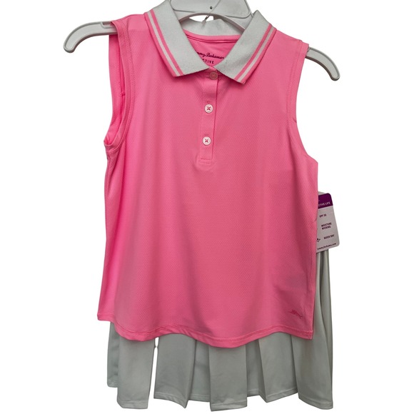 Tommy Bahama Other - Tommy Bahama Active Girls Pink Sleeveless Polo Skirt Set Tennis Golf M 7/8